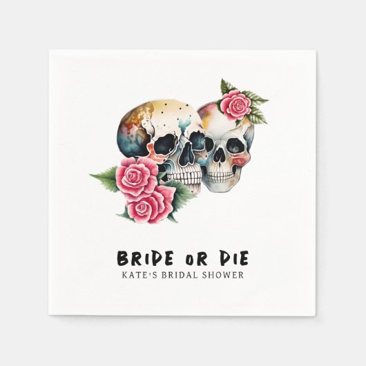 Brautparty "Brillen oder Die Skulls & Rose" Serviette (Vorderseite)