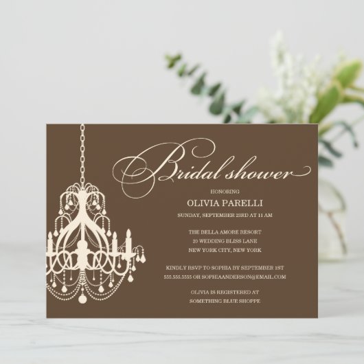 BRAUTPARTY BROWN- U. CREME-LEUCHTER-%PIPE% LADEN EINLADUNG (Stehend Vorderseite)