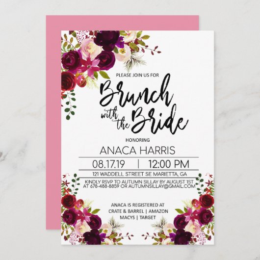 Brautparty Brunch - Brunch mit Bride Einladung (Vorne/Hinten)