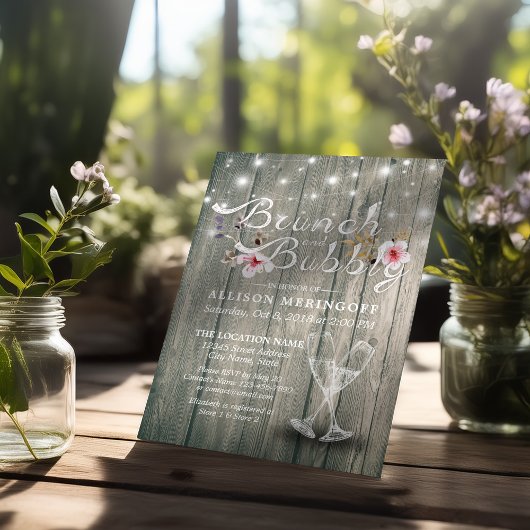 Brautparty Brunch Bubbly Champagne Flutes Wood Einladung