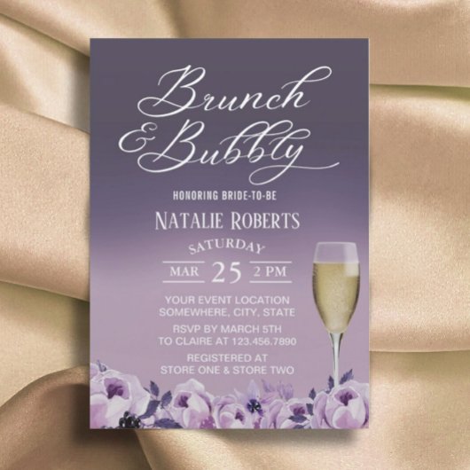 Brautparty Brunch Bubbly Elegante Lila Blumen Einladung