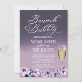 Brautparty Brunch Bubbly Elegante Lila Blumen Einladung (Vorderseite)