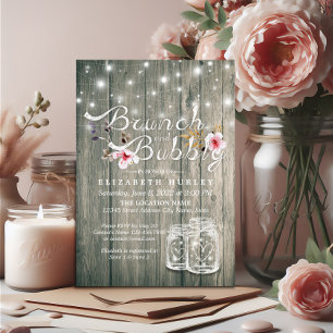 Brautparty Brunch Bubbly Rustic Wood Mason Jar Einladung