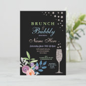 Brautparty Brunch & Bubbly Silver Blume laden Einladung (Stehend Vorderseite)