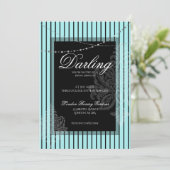 Brautparty-Brunch mit aquamarinem Schwarz Einladung (Stehend Vorderseite)