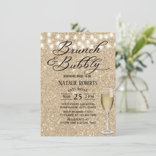 Brautparty Brunch Moderner Champagner Sparkasse Go Einladung (Stehend Vorderseite)