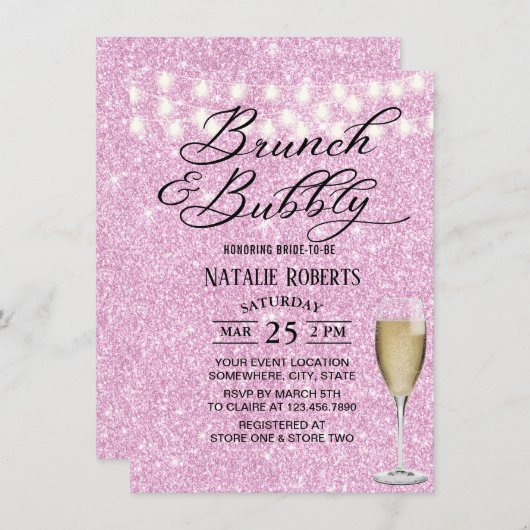 Brautparty Brunch Moderner Champagner Sparkone Ros Einladung (Vorne/Hinten)