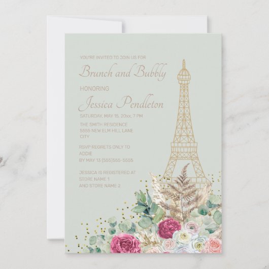 Brautparty Brunch Paris Französischer Eiffelturm Einladung (Vorderseite)