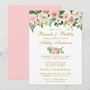 Brautparty Brunch Pink Floral Gold Einladung PK