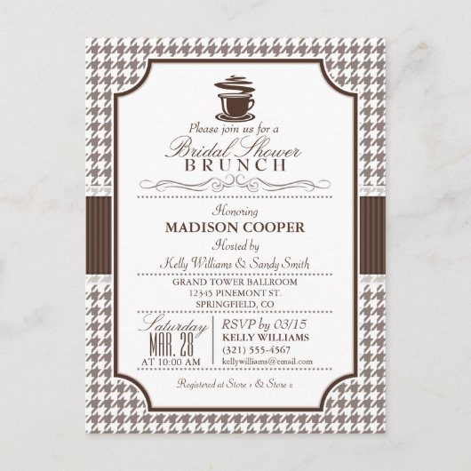 Brautparty Brunch; Taupe Hahnentrittmuster einlade Einladungspostkarte (Vorderseite)