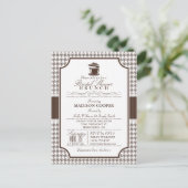 Brautparty Brunch; Taupe Hahnentrittmuster einlade Einladungspostkarte (Stehend Vorderseite)