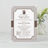 Brautparty Brunch; Taupe Hahnentrittmuster Einladung (Stehend Vorderseite)