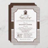 Brautparty Brunch; Taupe Hahnentrittmuster Einladung (Vorne/Hinten)