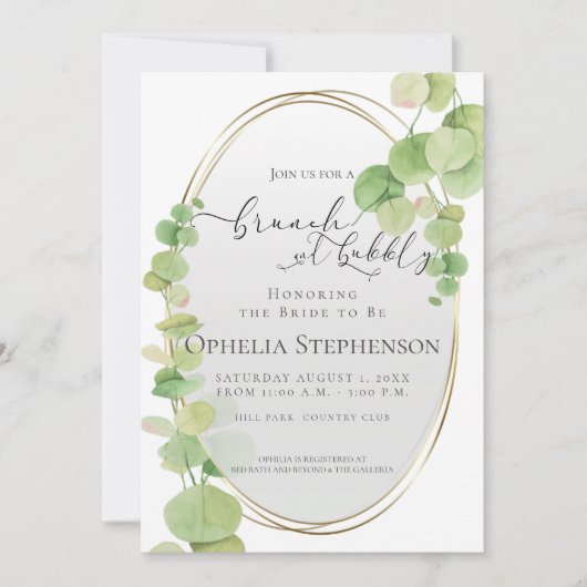 Brautparty | Brunch und Eukalyptus Einladung (Vorderseite)