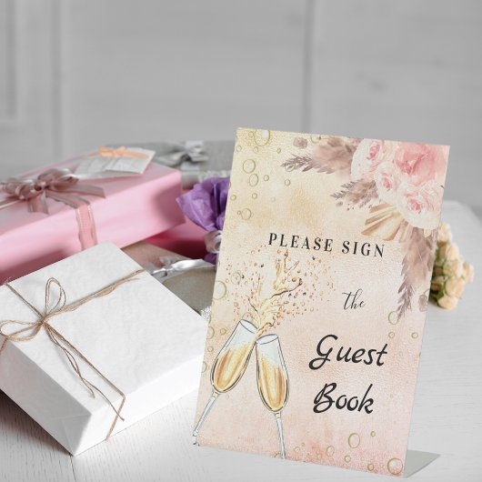 Brautparty Bubbly brunch Gästebuchzeichen Sockelschild