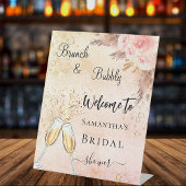 Brautparty Bubbly Brunch Rose Blume willkommen Sockelschild