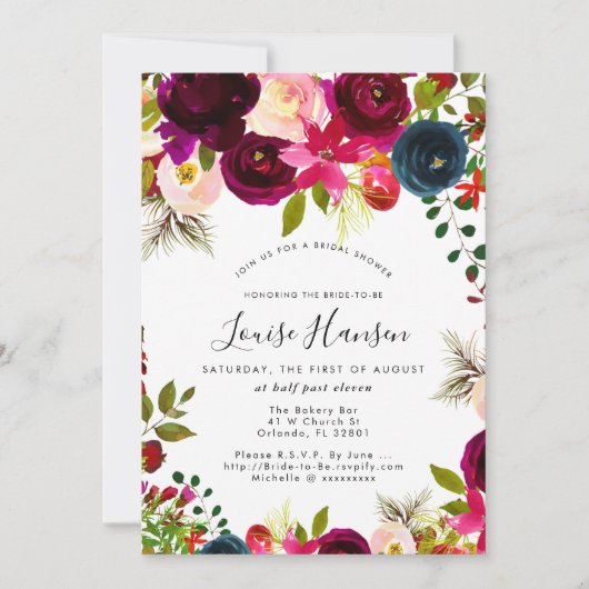 Brautparty, Burgund, Blush+Navy Wasserfarbe Ankündigung (Vorderseite)