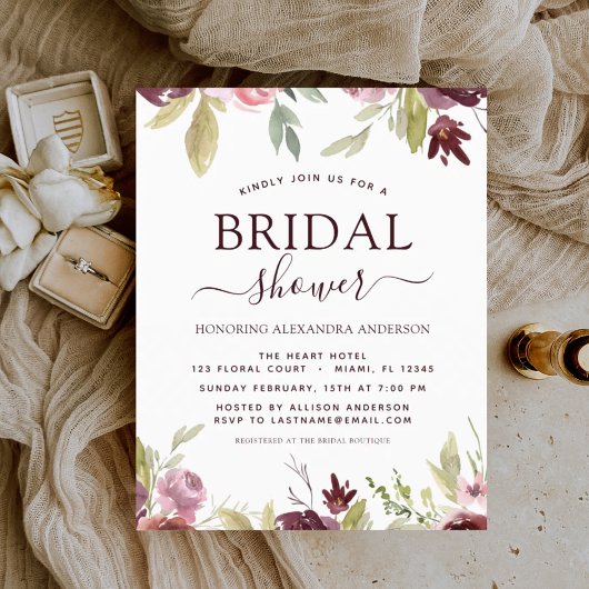 Brautparty Burgund Frühjahrseinladungen