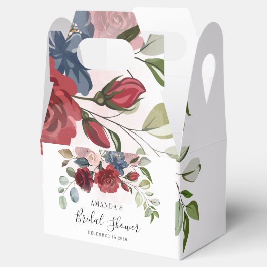 Brautparty Burgund Rustikale Floral Custom Geschenkschachtel (Geöffnet)