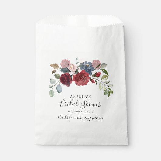 Brautparty Burgund Rustikale Floral Custom Geschenktütchen (Vorderseite)