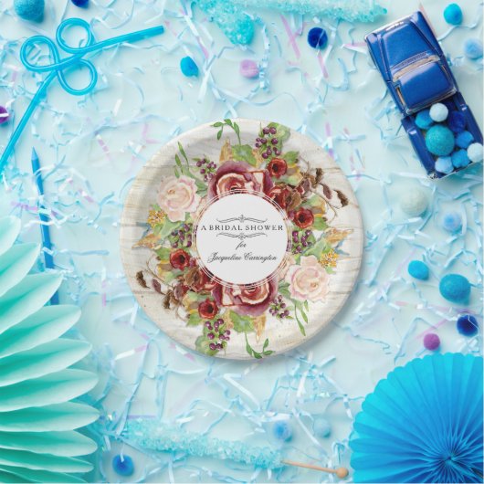 Brautparty-Burgunder-Roseblumenwatercolor-Holz Pappteller (Party)