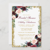 Brautparty Burgundy Blue Gold Glitzer laden ein Einladung (Vorderseite)