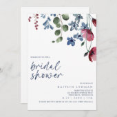 Brautparty Burgundy & Blue Wildblume Einladung (Vorne/Hinten)