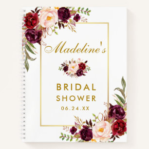Brautparty Burgundy Floral Gold Geschenkliste Notizblock