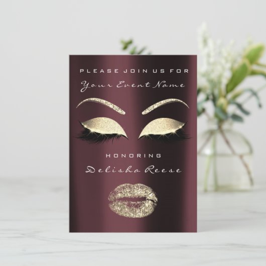 Brautparty Burgundy Maroon Gold Grau Glitzer Einladung (Stehend Vorderseite)