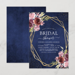 Brautparty Burgundy Navy Blue Geometric Floral Einladung