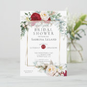 Brautparty | Burgundy Peony Floral Frame Einladung (Stehend Vorderseite)