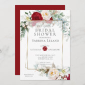 Brautparty | Burgundy Peony Floral Frame Einladung (Vorne/Hinten)