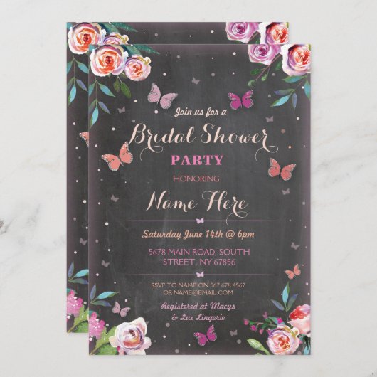 Brautparty Butterfly Chalk Bachelorette Einladung (Vorne/Hinten)