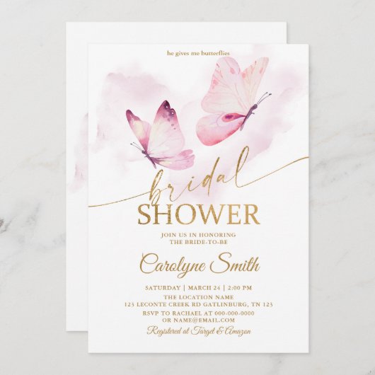 Brautparty Butterfly Einladung (Vorne/Hinten)