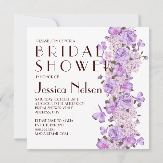 Brautparty Butterfly Lavender Floral Garden Einladung (Vorderseite)