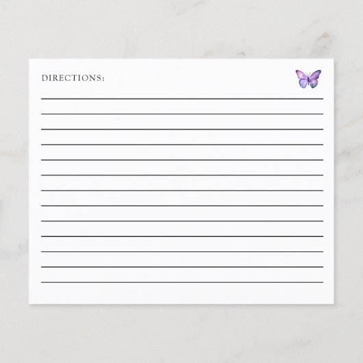 Brautparty Butterfly Rezept Karte Lila Skript (Rückseite)