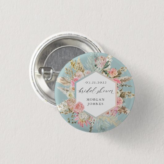 Brautparty Butto mit blühendem Böhmischer Flora Button (Vorne & Hinten)