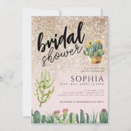 Brautparty Cactus Gold Glitzer Glamour Glam D Einladung