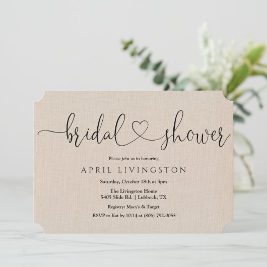 Brautparty Calligrafy Einladung (Stehend Vorderseite)