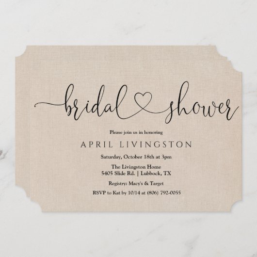 Brautparty Calligrafy Einladung (Vorne/Hinten)