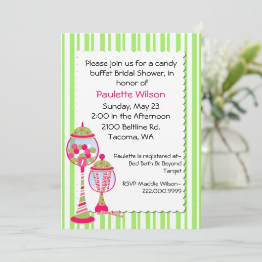 Brautparty Candy Buffet Einladung (Stehend Vorderseite)