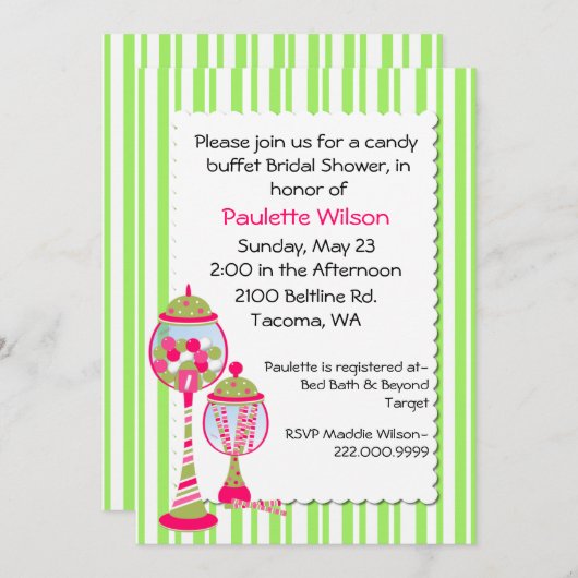 Brautparty Candy Buffet Einladung (Vorne/Hinten)