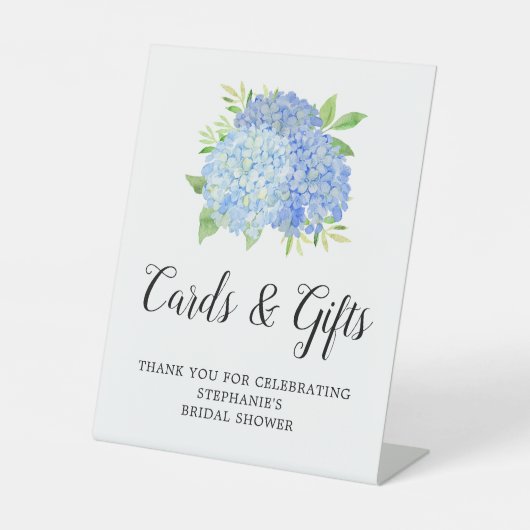 Brautparty Cards Gifts Blue Hydrangea Botanical Sockelschild (Vorderseite)