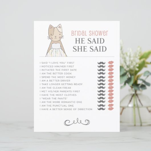 Brautparty Cat Thema sagte er sagte, sie sagte Gam (Stehend Vorderseite)