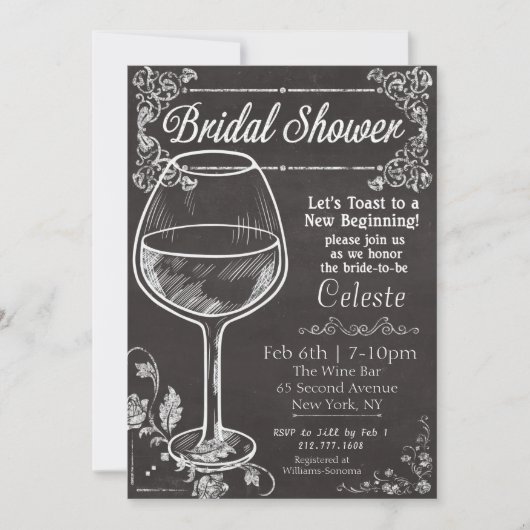 Brautparty Chalk Tafel Wein Einladung (Vorderseite)