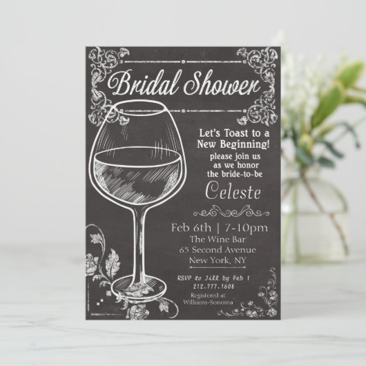 Brautparty Chalk Tafel Wein Einladung (Stehend Vorderseite)