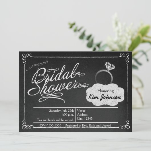 Brautparty Chalk Vintag Chalkboard Einladung (Stehend Vorderseite)