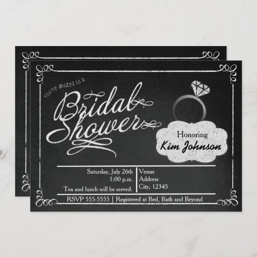 Brautparty Chalk Vintag Chalkboard Einladung (Vorne/Hinten)