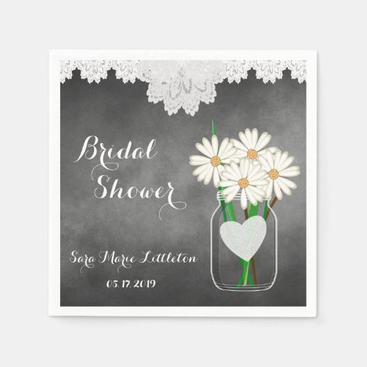 Brautparty Chalkboard Mason Jar - White Daisies Serviette (Vorderseite)