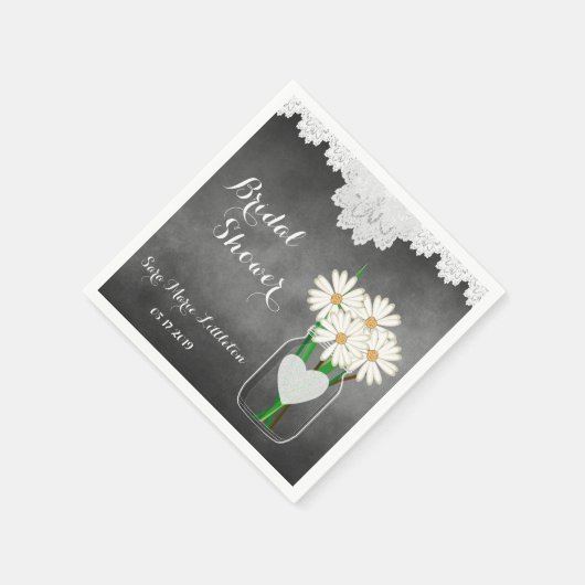 Brautparty Chalkboard Mason Jar - White Daisies Serviette (Ecke)